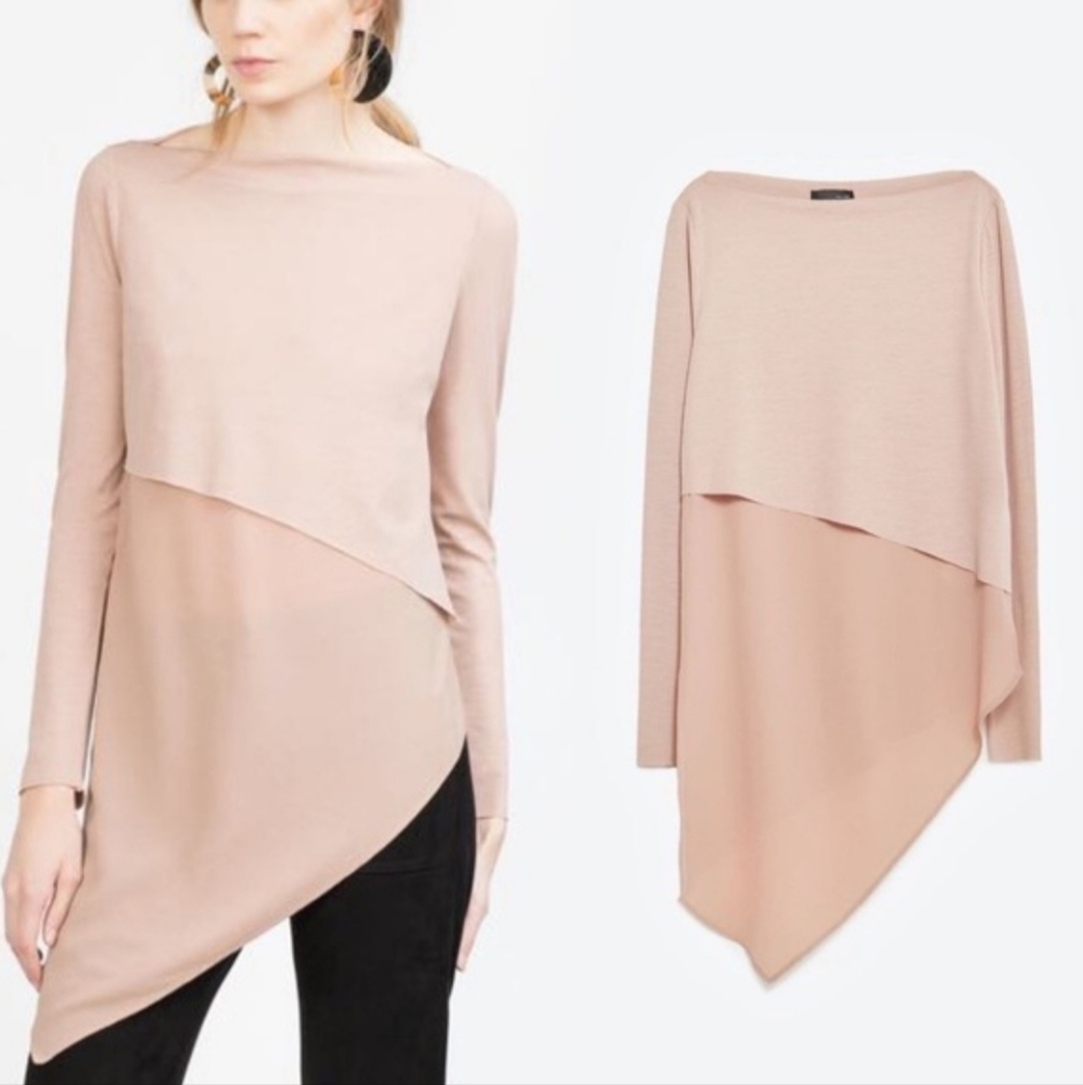 Zara Asymmetric Nude Pink Top Size Small